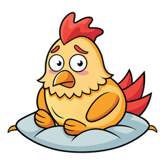 Animated Chicken on Pillow: A cute, cartoonish chicken, rendered in vibrant colors, sits comfortably atop a plush pillow, exuding an air of calmness and relaxation.