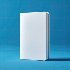Blank white book on vibrant blue backdrop (1)