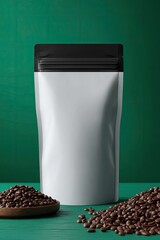 White coffee bag on teal background