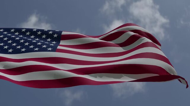 Aerial Close-up of the Patriotic United States of America national flag waving in the wind, USA National Day and Jul 4 Independence, Seamless 3d render animation. 4k high resolution