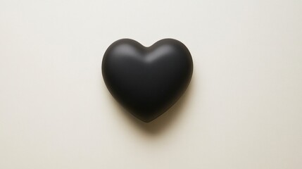 A single, smooth, black heart shape on a light beige background