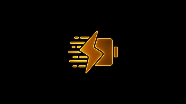 Glowing orange battery charging fast with lightning bolt symbol on black background