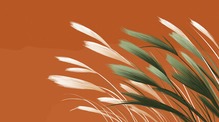 Abstract Grass Blades Swaying in Wind on Warm Orange Background