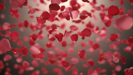Beautiful Red and Pink Rose Petals Falling Against Dark Background