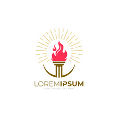 torch logo and burning fire and bright light, simple logos