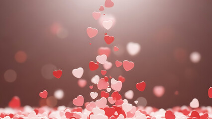 Abstract Background with Falling Red and Pink Hearts for Valentines Day