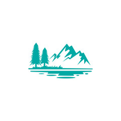 mountain logo with a view of trees and high hills, nature logos
