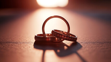 Elegant Wedding Rings Bathed in Warm Light, Symbolizing Eternal Love