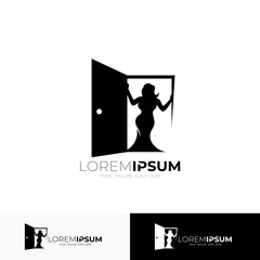 sexy woman logo behind the house door, simple design template