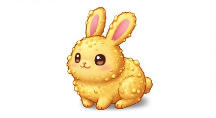 柔らかな光が優しく包み込む金色のふわふわうさぎイラストレーション愛らしい姿が白い背景に映える心地よいデジタルアート. AI Generated