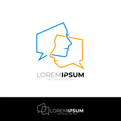 chat logo, communication logo of two men and a woman, line style