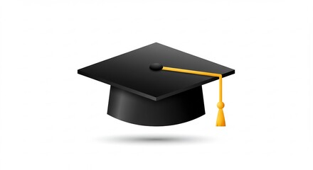 希望に満ちた未来を象徴する黒い卒業帽と金色のタッセルがクリーンな白い背景に美しく浮かび上がる. AI Generated