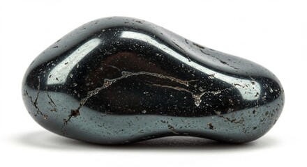 強い光を浴びて滑らかな暗色の石が輝くクローズアップ深いメタリック光沢が際立つ. AI Generated