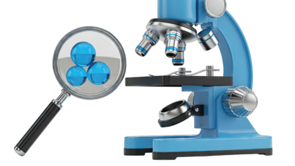 Microscope and Magnifying Glass with Blue Spheres