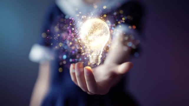 日本人女子学生が光粒で電球を形作る