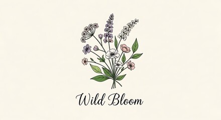 Delicate Wildflower Bouquet Illustration with Elegant Script on Cream Background.