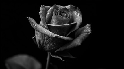 Black and White Rose with Water Drops on Dark Background &ndash; Elegant Floral Fine Art