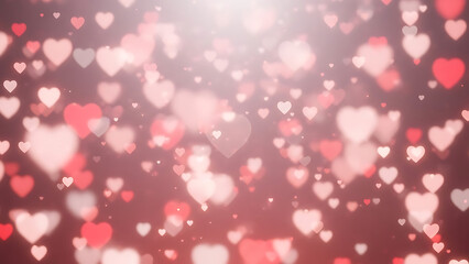 Soft Pink and Red Heart Bokeh Shapes Floating on Gradient Background