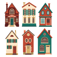Set of Illustrations from Old Houses, Vector and Hand-Drawn Depictions of Vintage Homes, Historical Architecture