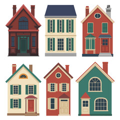 Set of Illustrations from Old Houses, Featuring Vintage Architecture, Historical Buildings, Classic Residential Structures