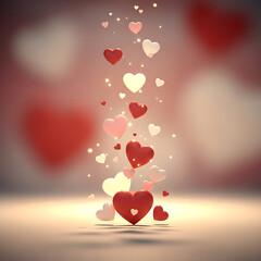 Romantic Red Pink White Hearts Floating and Resting on Soft Background