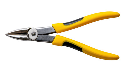 Obraz premium Needle-nose pliers with yellow handle, practical hand tool for repair and construction, transparent background