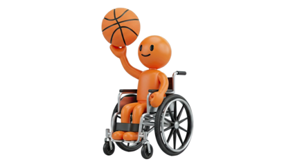 Orange figure in wheelchair holding a basketball