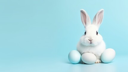 cute animal pet rabbit or bunny white color smiling and laughing isolated with copy space for easter background, rabbit, animal, pet, cute, fur, ear, mammal, background, celebration, generate by AI