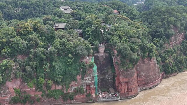 Leshan Giant Buddha Sichuan China Aerial View