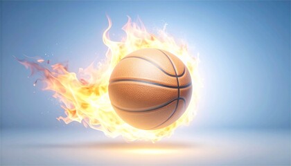 Fototapeta premium Basketball on fire vector illustration. Powerful and energetic flaming ball for sports theme background.