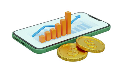 Mobile Finance App with Growing Chart and Gold Coins