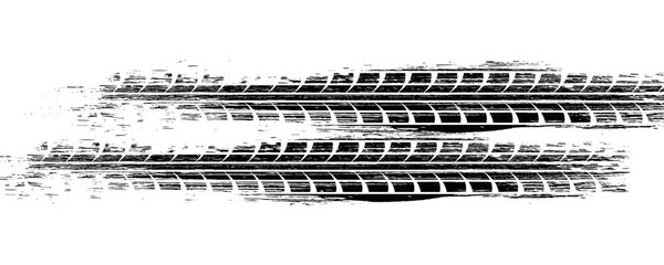 Tire tread marks, drift, motorsport, motocross, rally, tread mark with skid, grinding, splash effect. Graphic set of tire treads, wheel texture, car racing. Vector collection, wheel treads on asphalt