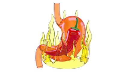 Stomach on fire with chili pepper