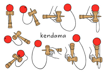 けん玉の手描きイラストセット