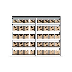 Warehouse Storage Shelves Full of Cardboard Boxes for Inventory Management.