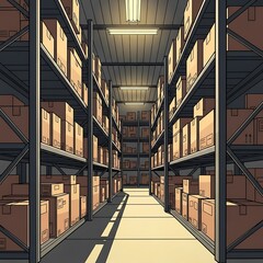 Warehouse Storage Shelves Full of Cardboard Boxes.