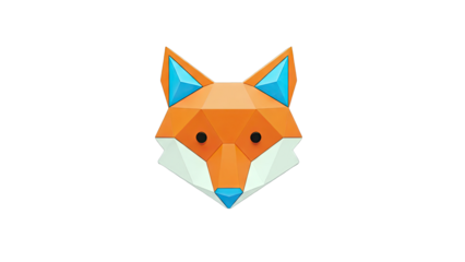 Geometric Fox Head Sculpture with Orange, White, and Blue Accents