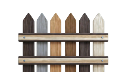 Wooden Picket Fence with Varied Wood Tones