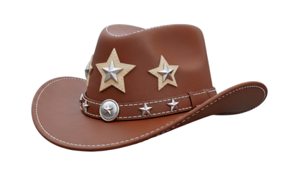 Brown Cowboy Hat with Silver Star Embellishments