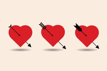 Heart pierced by arrow vector icons symbolizing love and romance. Perfect for Valentine themes, dating designs, and emotional visual concepts.