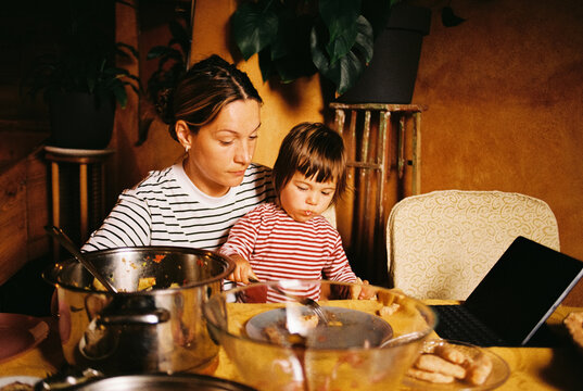 Mom and daughter in the dining room
