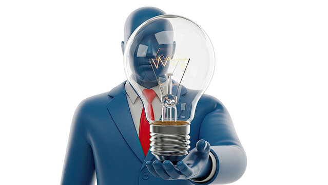 Man in Blue Suit Holding a Light Bulb - Powered by Adobe