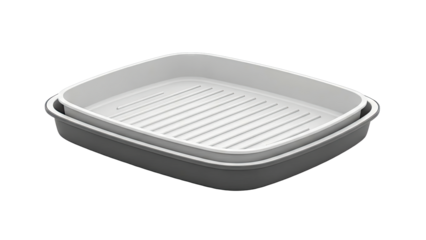 Grey and white litter box with grate