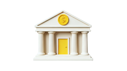3D Bank Building with Dollar Sign and Yellow Door