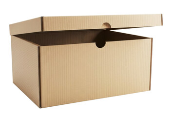 Open Cardboard Packaging Box with Lid Isolated on Transparent Background