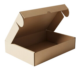 Open Cardboard Packaging Box with Lid Isolated on Transparent Background