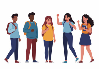 Obraz premium Diverse Group of Happy Students with Backpacks Standing Together, Ready for School or College Success.