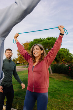 Older woman doing fitness exercises to maintain health and mobility
