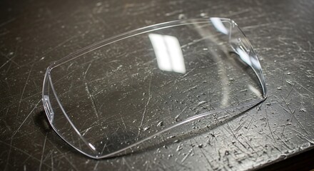 Isolated transparent visor on industrial surface with unique reflection