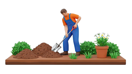 Gardener Digging in Soil with Shovel